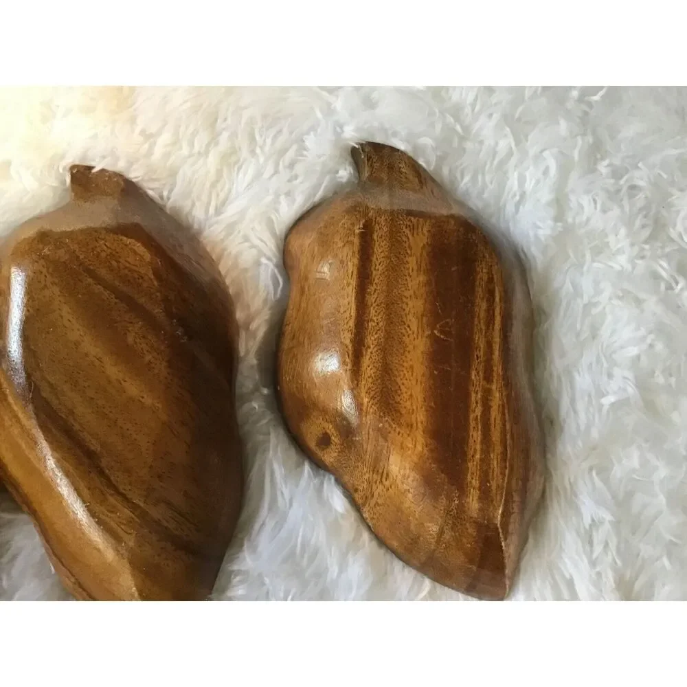 Mid Century Wooden Leaf Salad Bowl Set 5 Pc Vintage Primitive Serving Bowls